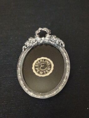 Sterling & Pewter Ornate Oval Brooch  Frame - Sterling  Pewter  By Elias 1990